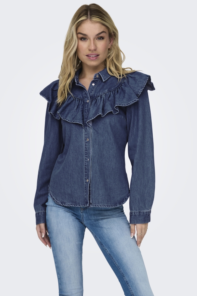 ONLINDIGO LS FRILL DNM SHIRT QYT NO 15297988 DARK BLUE DENIM